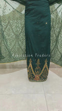 Load and play video in Gallery viewer, Splashy Nigerian Green Gold &amp; Red Stone Beaded Net Lace George Wrapper Set - NLDG269
