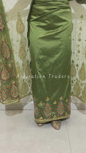 Load and play video in Gallery viewer, Rustic Olive Green Crystal Beaded With Fringes Work George Wrapper Set- NLDG268
