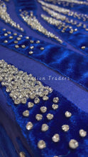 Load and play video in Gallery viewer, Funky Royal Blue Net Lace Applique With Velvet &amp; Stone Work Designer Set - AP084
