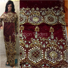 Load image into Gallery viewer, Heavy Beaded Stone Silk Indian George Fabric With Designer Blouse- HB076
