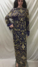 Load and play video in Gallery viewer, Navy Blue Fully stone beaded Net Lace Designer George wrapper Set - NLDG103
