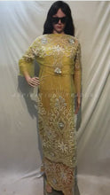 Load and play video in Gallery viewer, Mustard Yellow Golden NET Lace Hand Work Beaded George Wrapper set  - NLDG071
