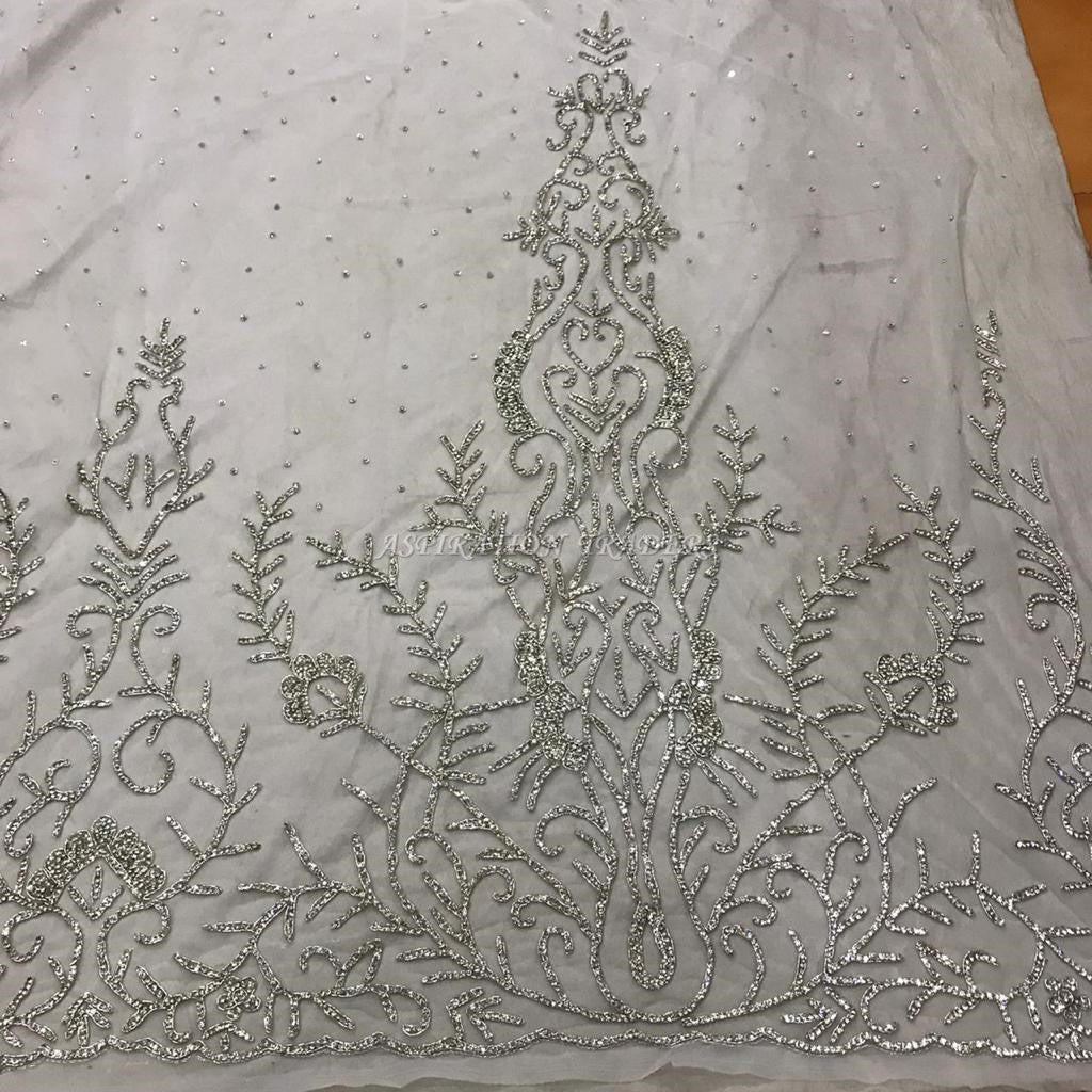 White color With All Silver Crystal stones Applique Designe - AP002
