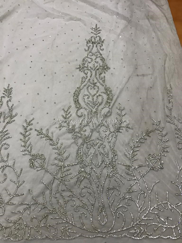 White color With All Silver Crystal stones Applique Designe - AP002