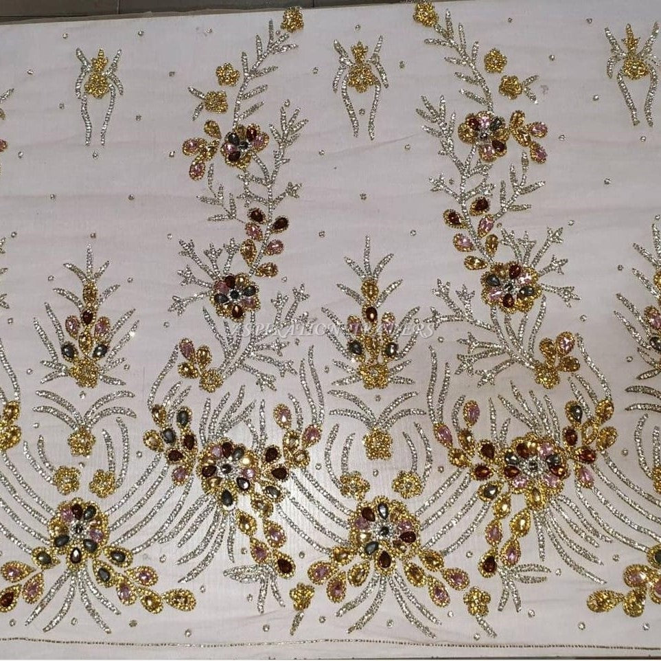Beautiful Trending Hand Made  GOLD BROWN stone Beaded Applique - AP005
