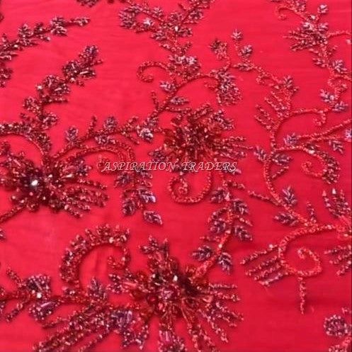 Red Color Gorgeous Luxury ALL over Work NET Lace Applique  - AP010