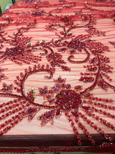 Load image into Gallery viewer, Red Color Gorgeous Luxury ALL over Work NET Lace Applique  - AP010
