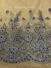 Load image into Gallery viewer, Stunning Golden Silver Green Red EXCLUSIVE Glass Stone work lace fabric applique    - AP014
