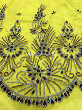 Load image into Gallery viewer, Stunning Golden Silver Green Red EXCLUSIVE Glass Stone work lace fabric applique    - AP014
