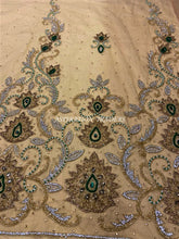 Load image into Gallery viewer, Champagne Gold Color NET fabric Crystal Stones Work Lace Applique  - AP016
