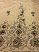 Load image into Gallery viewer, Champagne Gold Color NET fabric Crystal Stones Work Lace Applique  - AP016
