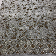 Load image into Gallery viewer, Silver Gold Crystal Stone Work White color Net Lace Applique - AP018
