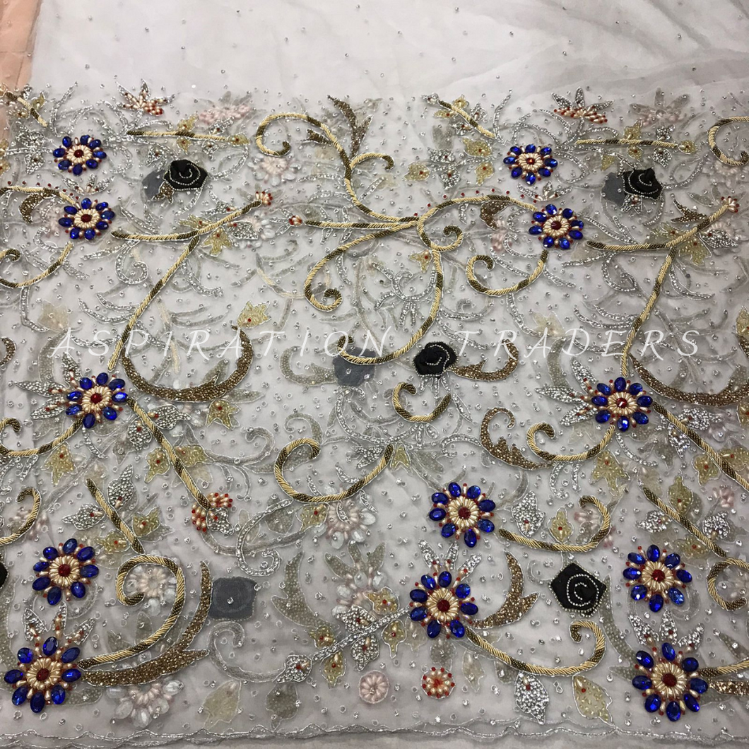 Exlusive New Heavy Beaded Net Lace Applique - AP020