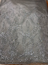 Load image into Gallery viewer, Silver Glass stones designer white net lace Applique - AP023
