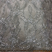 Load image into Gallery viewer, Silver Glass stones designer white net lace Applique - AP023
