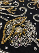 Load image into Gallery viewer, Exclusive Designer Applique Net Lace fabric with Silver Golden Glass Stone Beaded - AP025
