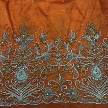 Load image into Gallery viewer, Exclusive Designer Applique Net Lace fabric with Silver Golden Glass Stone Beaded - AP025
