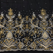Load image into Gallery viewer, Exclusive Designer Applique Net Lace fabric with Silver Golden Glass Stone Beaded - AP025
