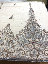 Load image into Gallery viewer, Exclusive Heavy Glass crystal Stone Sequence Beads beaded NET Lace Applique Design - AP027
