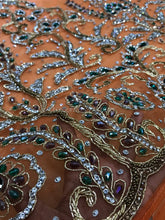 Load image into Gallery viewer, Exclusive orange color heavy beaded hand made crystal stone applique design - AP036
