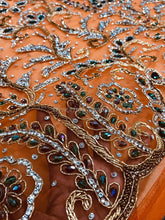 Load image into Gallery viewer, Exclusive orange color heavy beaded hand made crystal stone applique design - AP036
