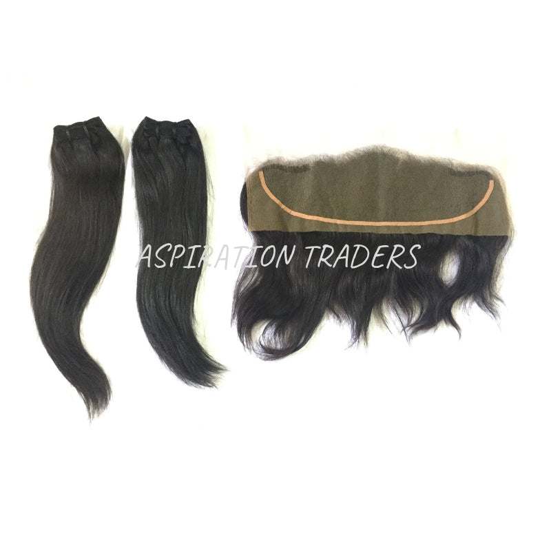 Virgin Natural Straight Hair Extension - 2 Bundles + 1 Frontal - Aspiration Traders