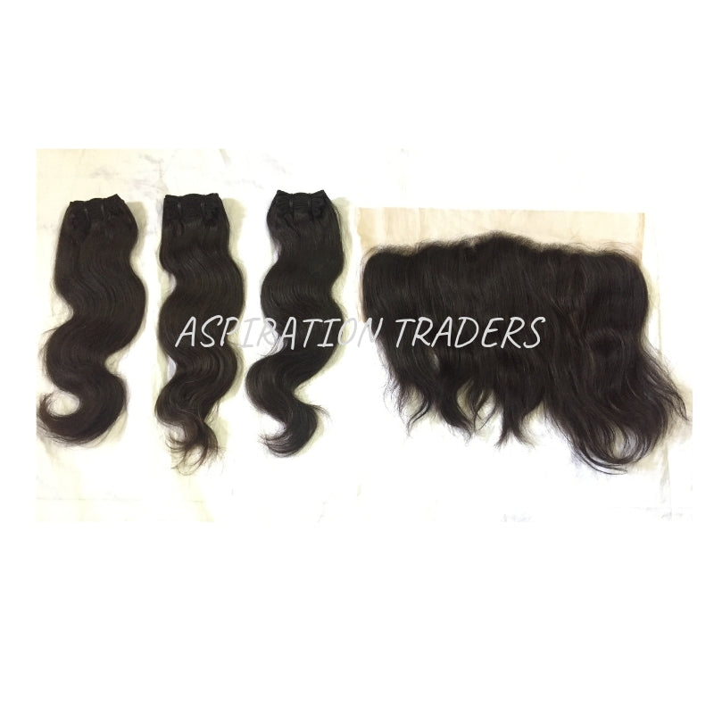 Virgin Natural Body Wave Hair Extension - 3 Bundles + 1 Frontal - Aspiration Traders