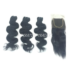 Load image into Gallery viewer, Virgin Natural Body Wave Hair Extension - 3 Bundles + 1 Closure - Aspiration Traders
