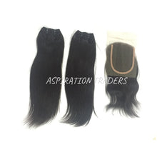 Load image into Gallery viewer, Virgin Straight Hair Extension - 2 Bundles + 1 Closure - Aspiration Traders
