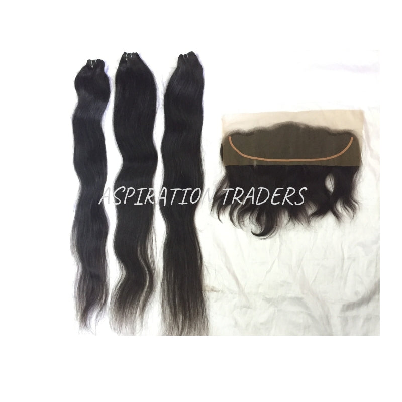 Virgin Natural Straight Hair Extension - 3 Bundles + 1 Frontal - Aspiration Traders
