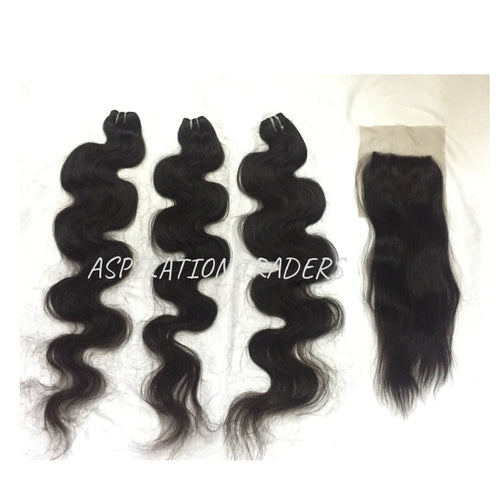 Virgin Natural Body Wave Hair Extension - 3 Bundles + 1 Closure - Aspiration Traders