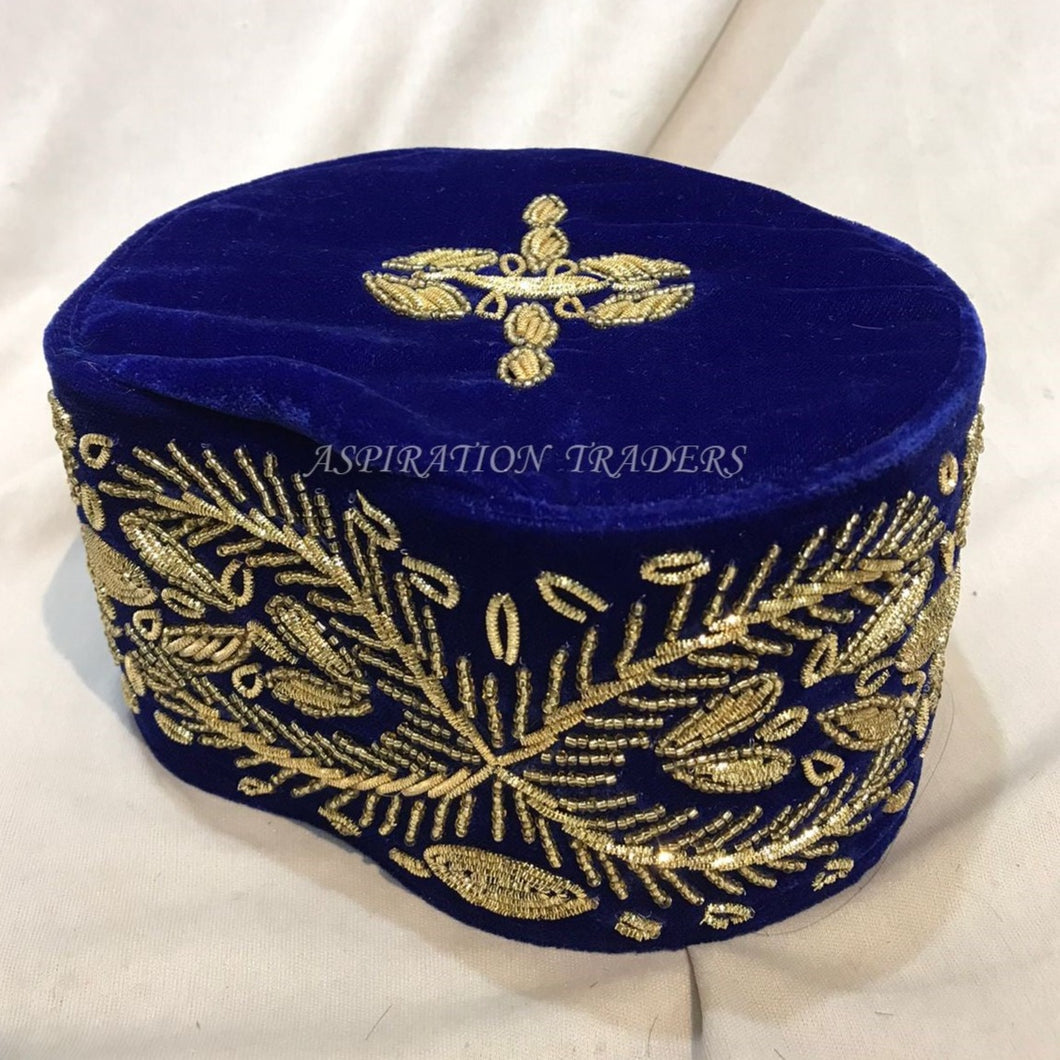 Hand Beaded Igbo Traditional Wedding Velvet Fabric Hard Hat - AWC005