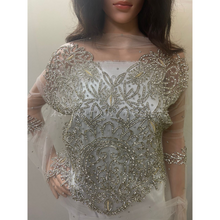Load image into Gallery viewer, SILVER crystal Glass Stone Heavily beaded Net Lace Blouse - BB055
