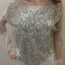Load image into Gallery viewer, SILVER crystal Glass Stone Heavily beaded Net Lace Blouse - BB055
