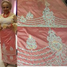 Load image into Gallery viewer, Beautiful Peach color Beaded Georges wrapper with matching blouses - BG080
