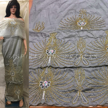 Load image into Gallery viewer, ASH color with Golden Stone work Beaded nigerian Georges wrapper with blouses - BG130
