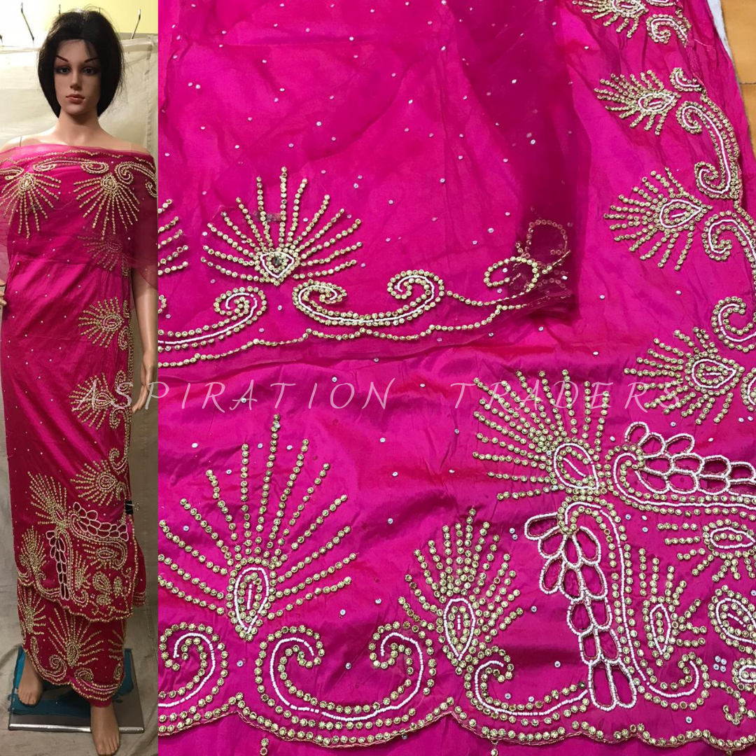 Fushia Pink L shape Design Beaded Georges wrapper with blouses - BG131 ...