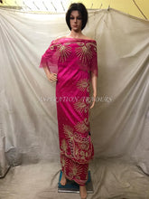 Load image into Gallery viewer, Fushia Pink L shape Design Beaded Georges wrapper with blouses - BG131
