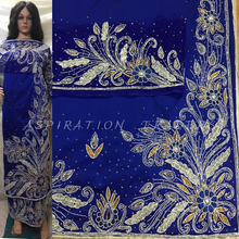Load image into Gallery viewer, Royal Blue Side Border Design Hand Made Beaded Georges wrapper set - BG132
