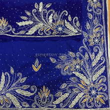 Load image into Gallery viewer, Royal Blue Side Border Design Hand Made Beaded Georges wrapper set - BG132
