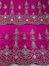 Load image into Gallery viewer, Beautiful FUSHIA PINK Silk Taffeta Fabric Beaded African George Wrapper Set - BG148
