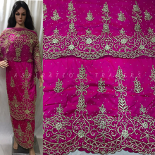 Load image into Gallery viewer, Beautiful FUSHIA PINK Silk Taffeta Fabric Beaded African George Wrapper Set - BG148
