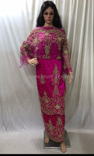 Load image into Gallery viewer, Beautiful FUSHIA PINK Silk Taffeta Fabric Beaded African George Wrapper Set - BG148
