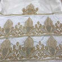 Load image into Gallery viewer, White color Fabric Golden Work Light weight African Uniform Goegre Wrapper Set - BG151

