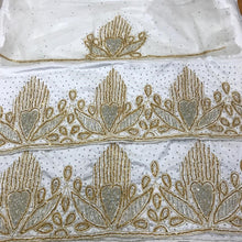 Load image into Gallery viewer, White color Fabric Golden Work Light weight African Uniform Goegre Wrapper Set - BG151
