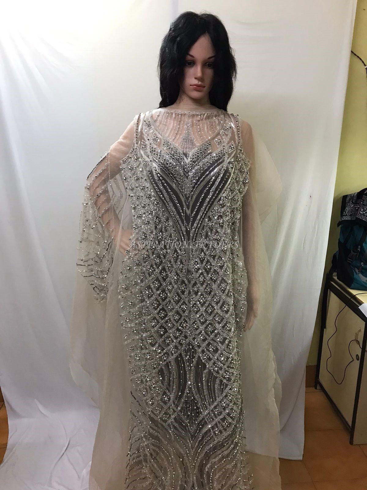 Exclusive White Crystal Stone beaded Back Front Bridal wedding dress long dress