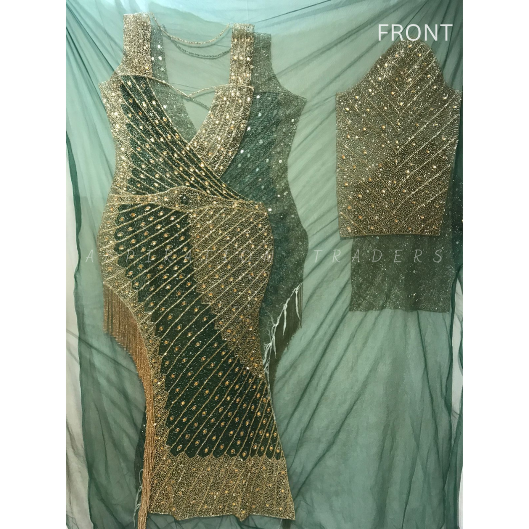 Nigerian Green Color with side slit Fringes Evening Party wedding long dress - EG016