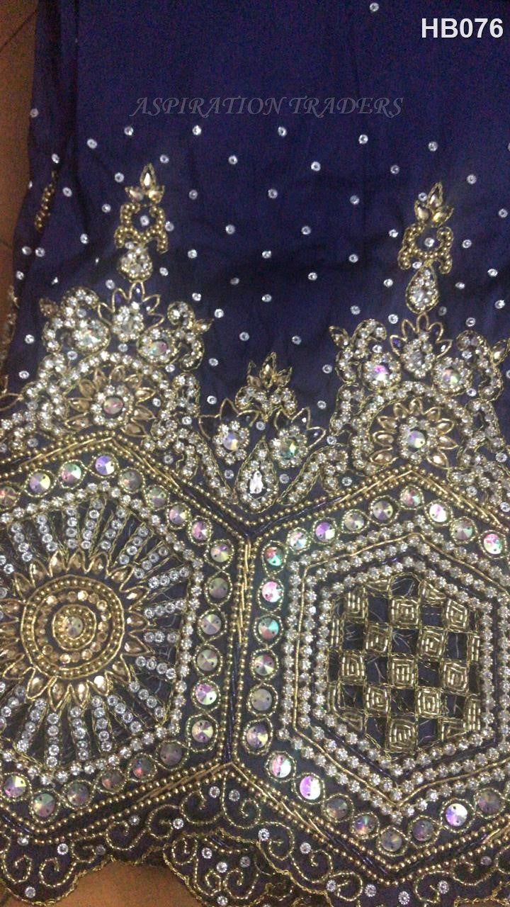 Heavy Beaded Stone Silk Indian George Fabric With Designer Blouse- HB0