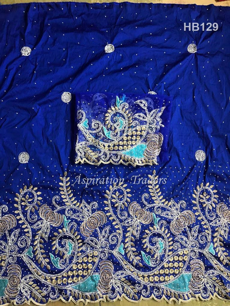 Beautiful Royal Blue Heavy Beaded VIP George with Designer Blouse- HB129