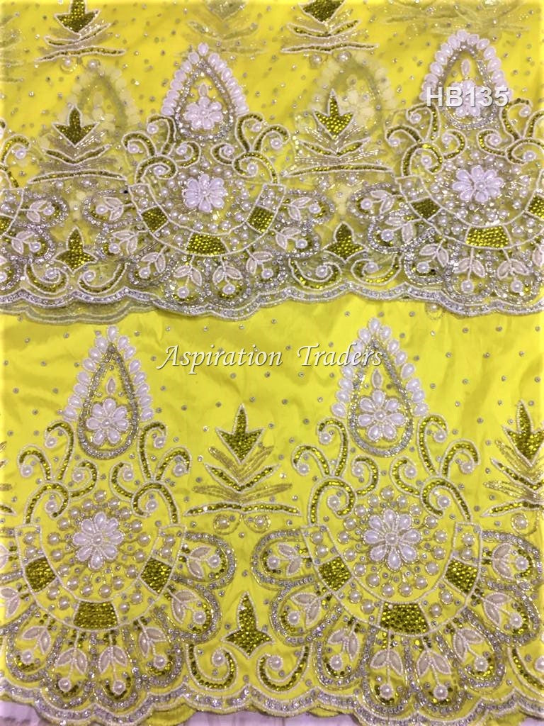 Yellow Color Heavy Beaded VIP George Fabric With 2 yard Blouse - HB135